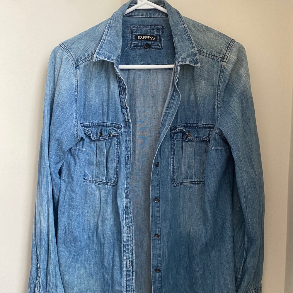 denim oversized button-up long sleeve shirt